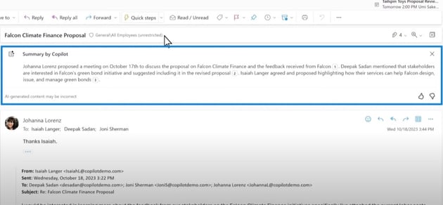 Copilot Outlook summary