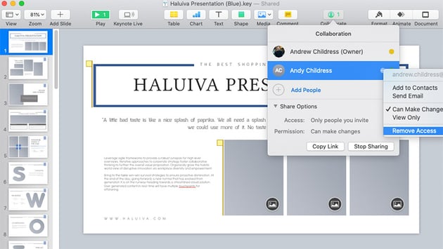 Click on Collaborate in Keynote