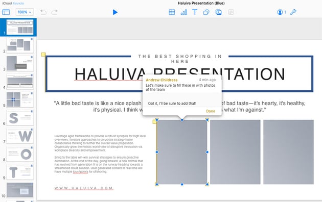 Reply to comment in Keynote