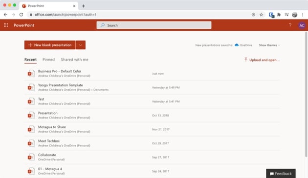 Create presentation online OneDrive