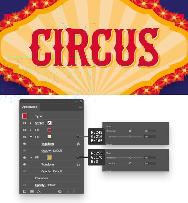 circus text vintage shadow effect