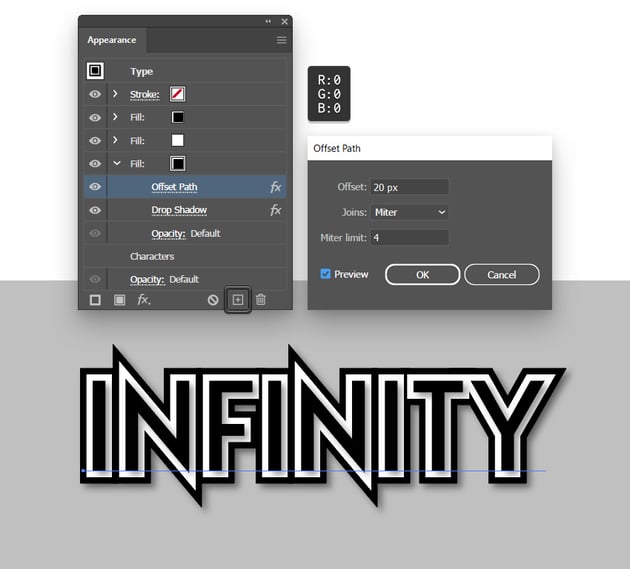 duplicate fill and adjust the offset path effect in illustrator