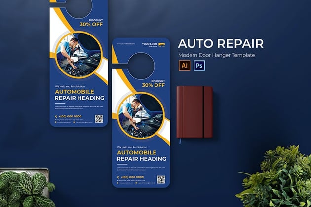 Auto Repair Photoshop PSD Door Hanger
