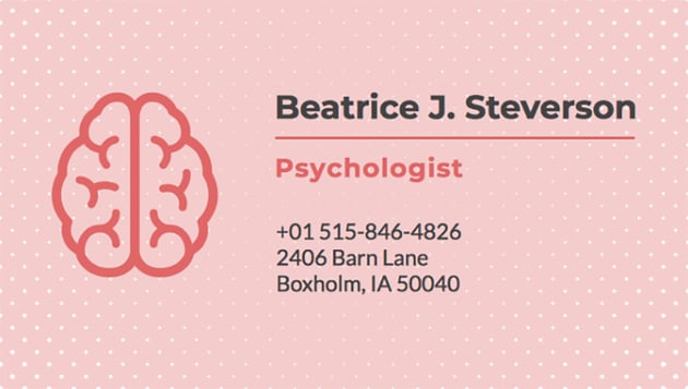  Business Card Template for Psychologists with Pink Theme