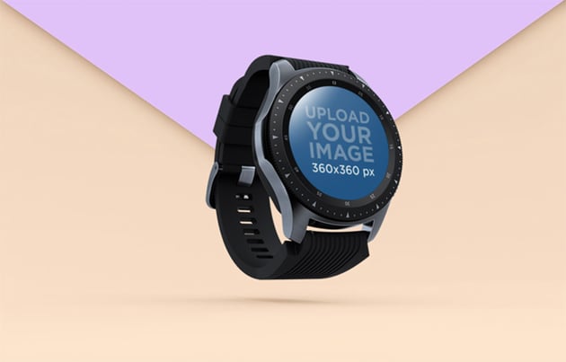 Smartwatch Mockup Floating over a Background with Two Colours