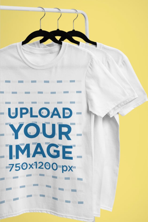 Minimalistic Mockup of T-Shirts Hanging from a Clothing Rack