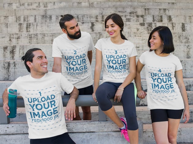 T-Shirt Mockup of a Group of Friends Relaxing Outdoors