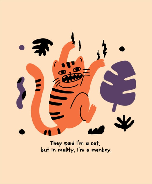 T-Shirt Design Template with an Exotic Cat Illustration