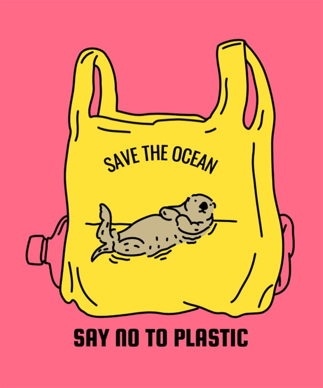 Ocean Rescue T-Shirt Design Maker Featuring an Otter in a Plastic Bag