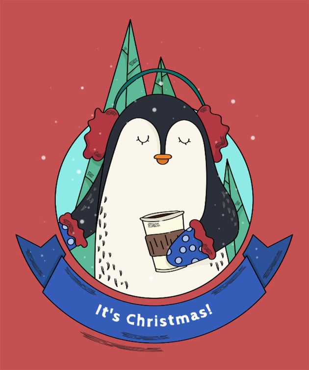 Cute Xmas Tee Design Template with Penguin Graphics