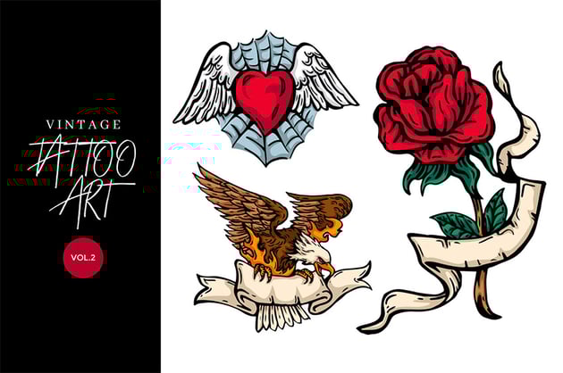  3 Vintage Hand Drawing Tattoo Vector
