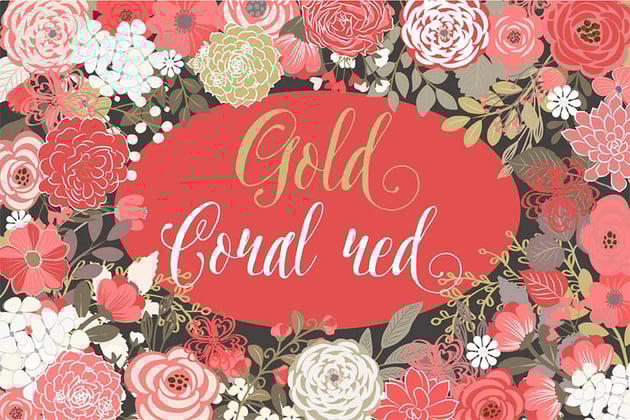 Vector Gold Coral Red Floral Elements