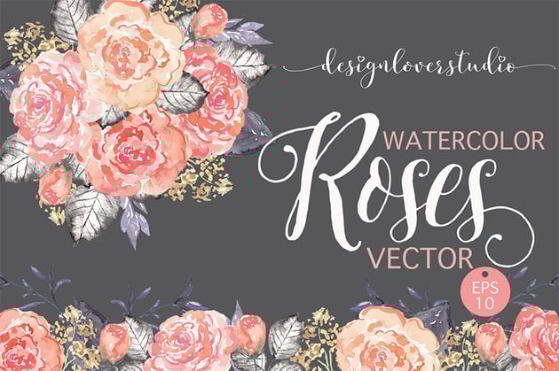 Vector Watercolor Coral Red Roses