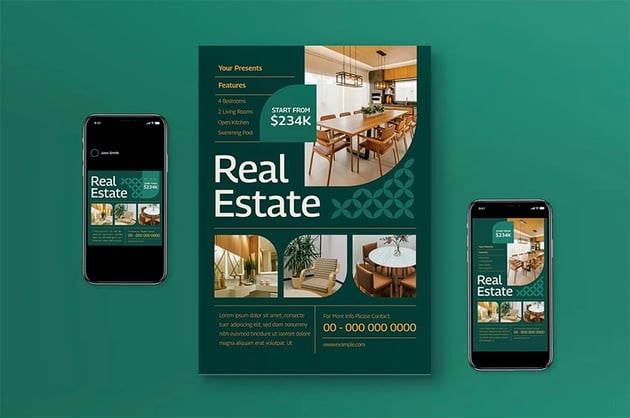 Green Minimalist Real Estate Flyer Set 
