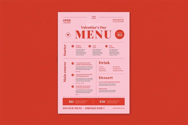 Valentine's Day Menu Template 