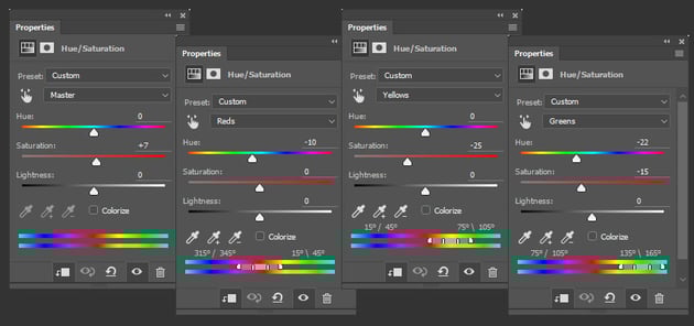 Adjust the HueSaturation Values