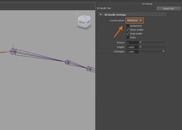 Set the Current solver to ikRpsolver