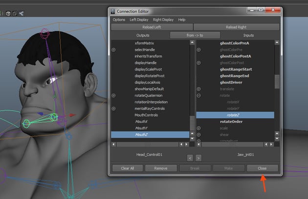 MouthY to rotateY and MouthZ to rotateZ