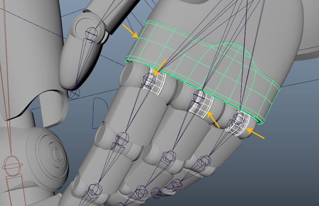 Select all finger connector meshes