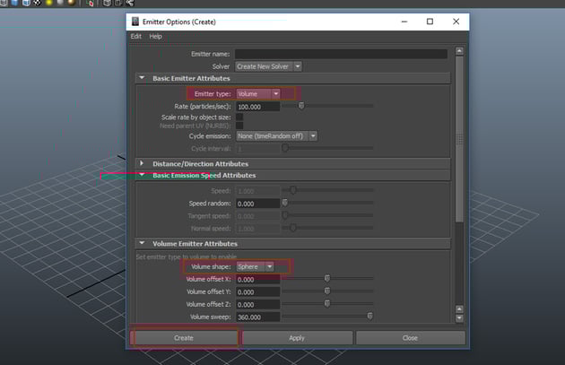 Emitter Options window