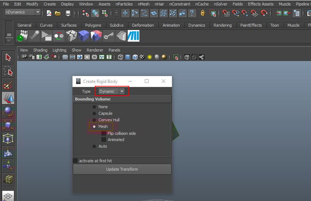 Create Rigid Body window