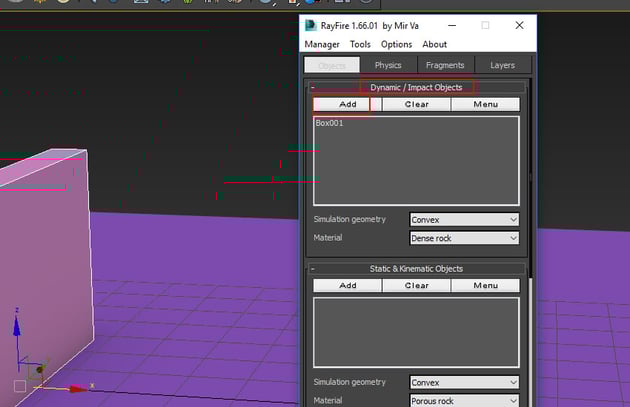 go to Dynamic Impact Objects window
