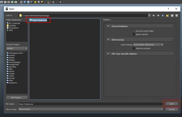 Open Maya Tracker file