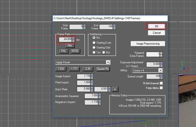 Image Settings window