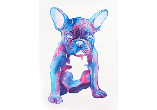 star galaxy dog watercolour gouache