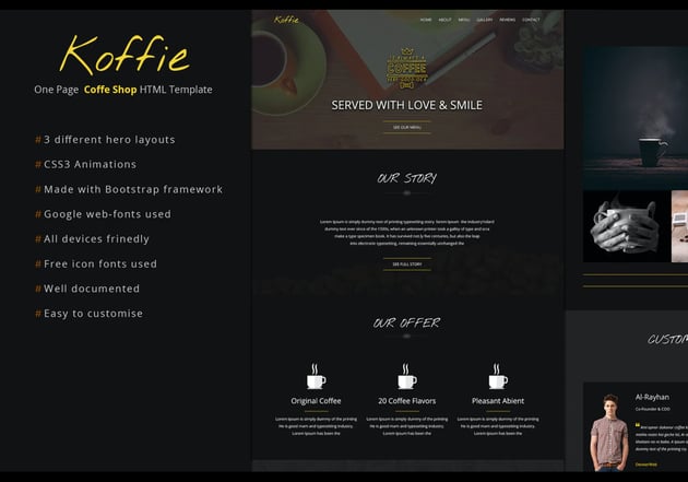 Koffie - Coffee Shop HTML Landing Page