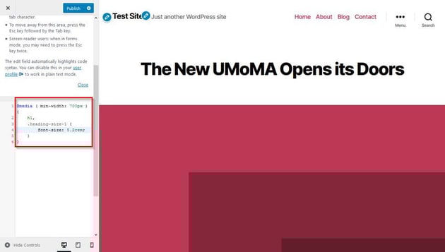 Custom CSS added via Customizer