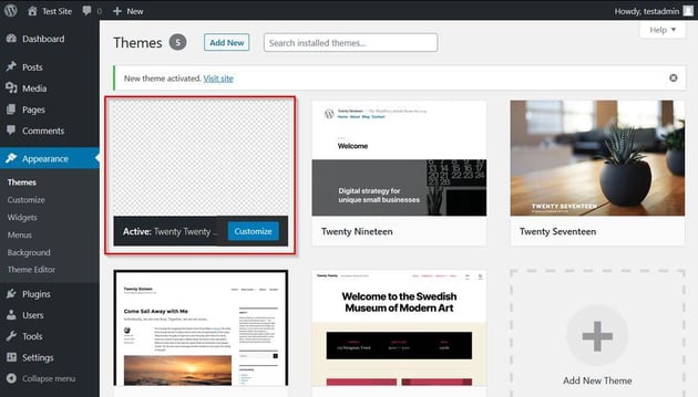 Twenty Twenty child theme activated