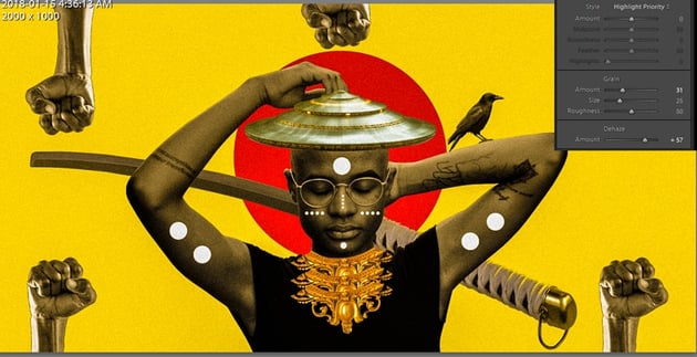 Adjusting the saturation the grain and dehaze