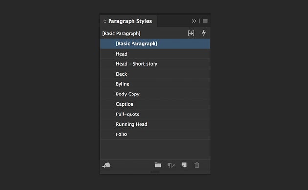 add paragraph styles according to the typographical hierarchy elements