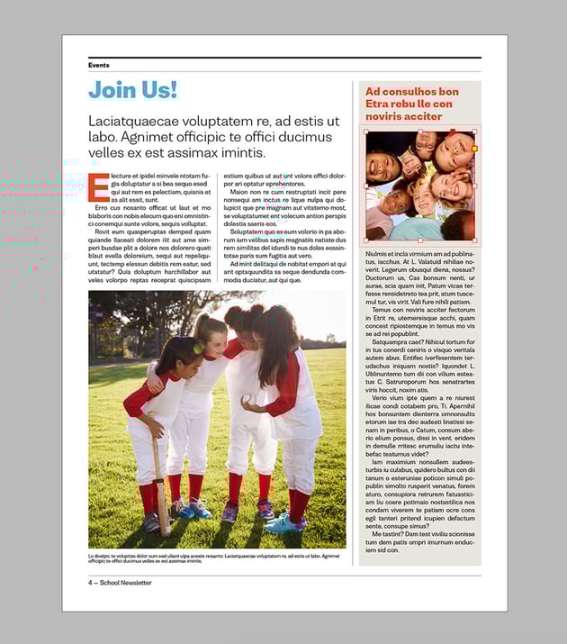 create a single column story on page 4