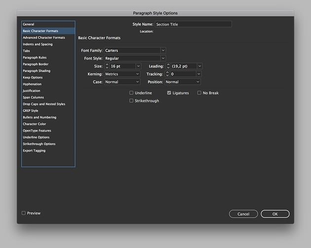 create paragraph styles