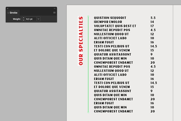 add a stroke between the section title and the menu items