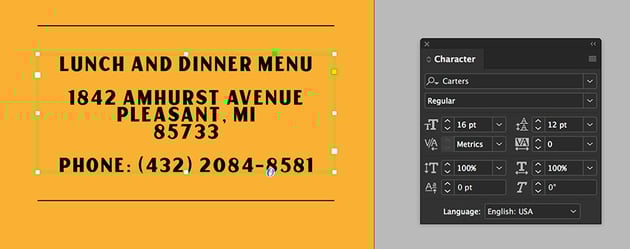 using the text tool add an address and phone number