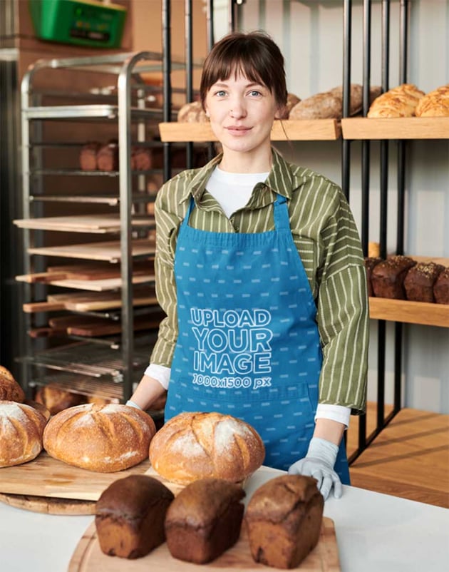 A woman at a Bakery Wearing an Apron Mockup