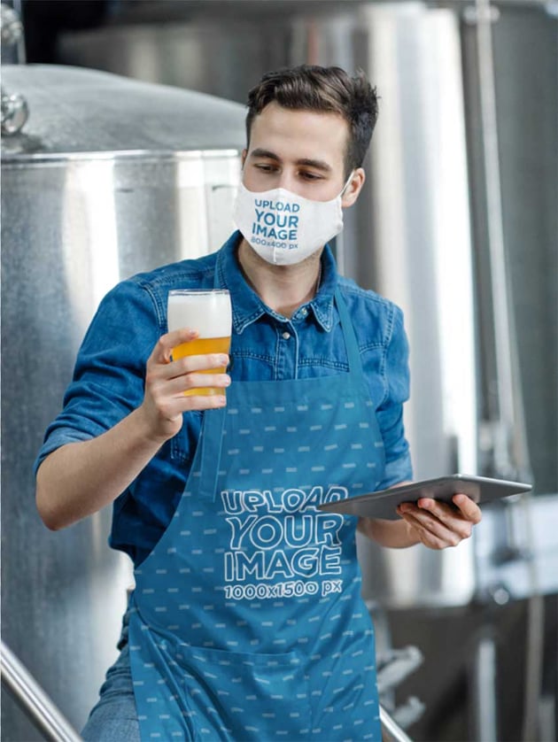 Man Wearing Apron Mockup with a Beer