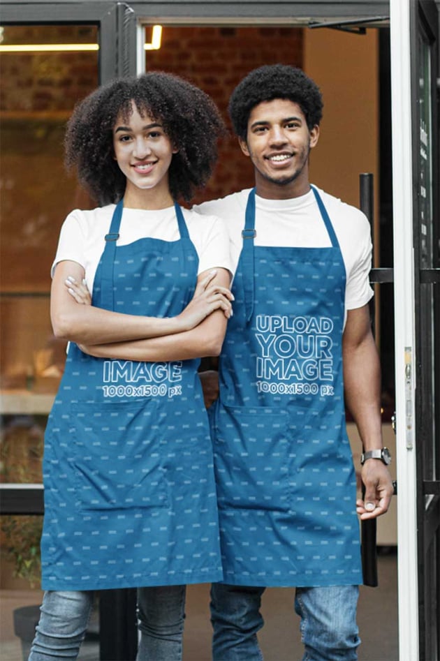 Two Waiters Wearing Apron Mockup