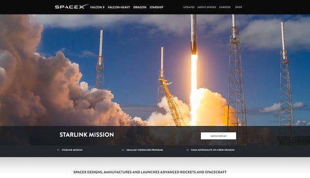 The SpaceX home page with slider on 80 of the visible page