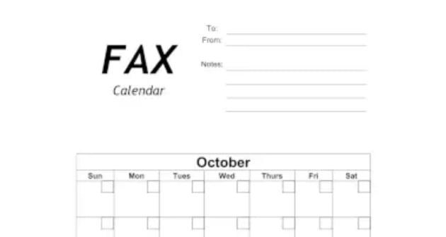 Fax Calendar October fax cover sheet
