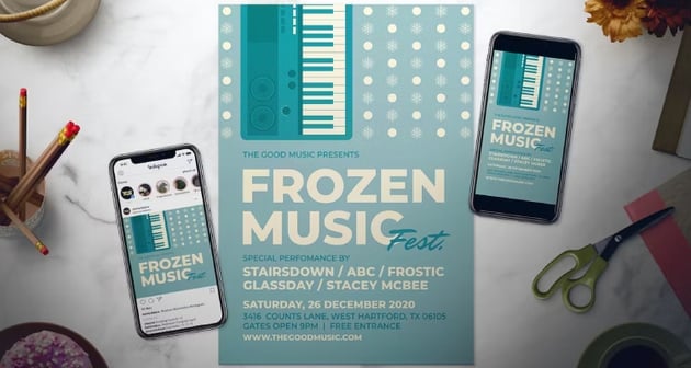 Retro Winter Music Template Photoshop Flyer