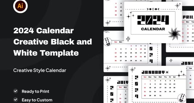 2024 Creative Black & White Calendar Layout