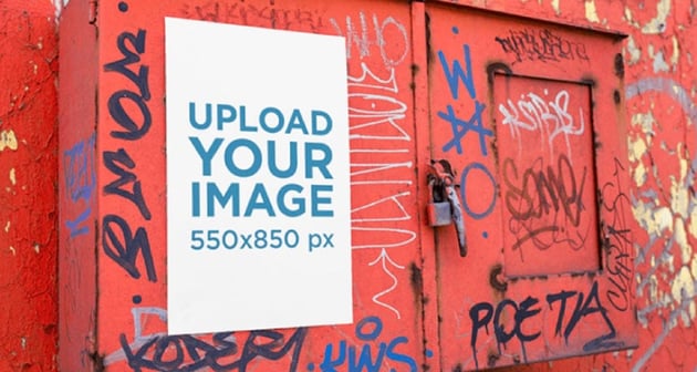 Mockup of a Poster Placed on a Graffiti Metal Box