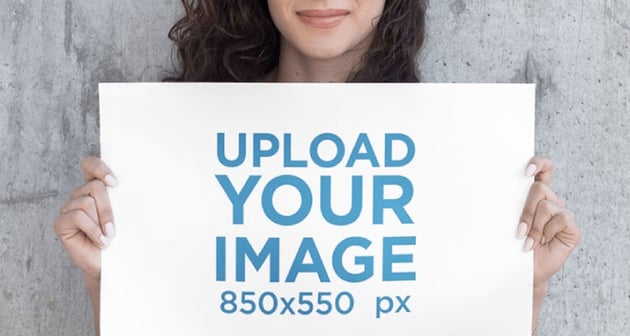 Mockup Template of a Beautiful Woman Holding a Poster