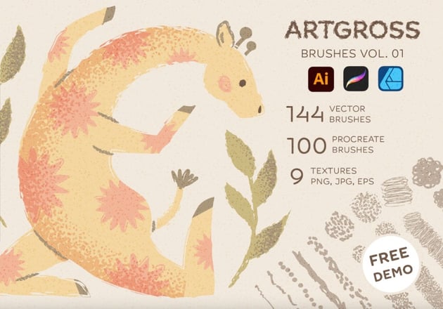 BRUSHES Adobe Illustrator Affinity Procreate FREE DEMO