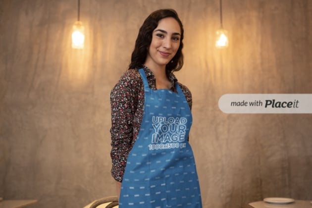 Apron Mockup of a Woman at a Restaurant