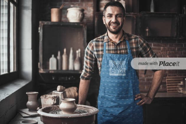 Apron Mockup of a Man at a Pottery Workshop
